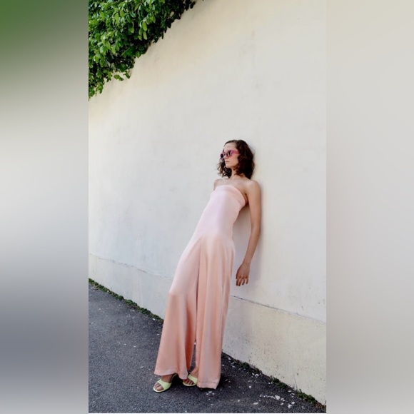 Zara Strapless Wide-Leg Jumpsuit in Pale Pink - Picture 6 of 8